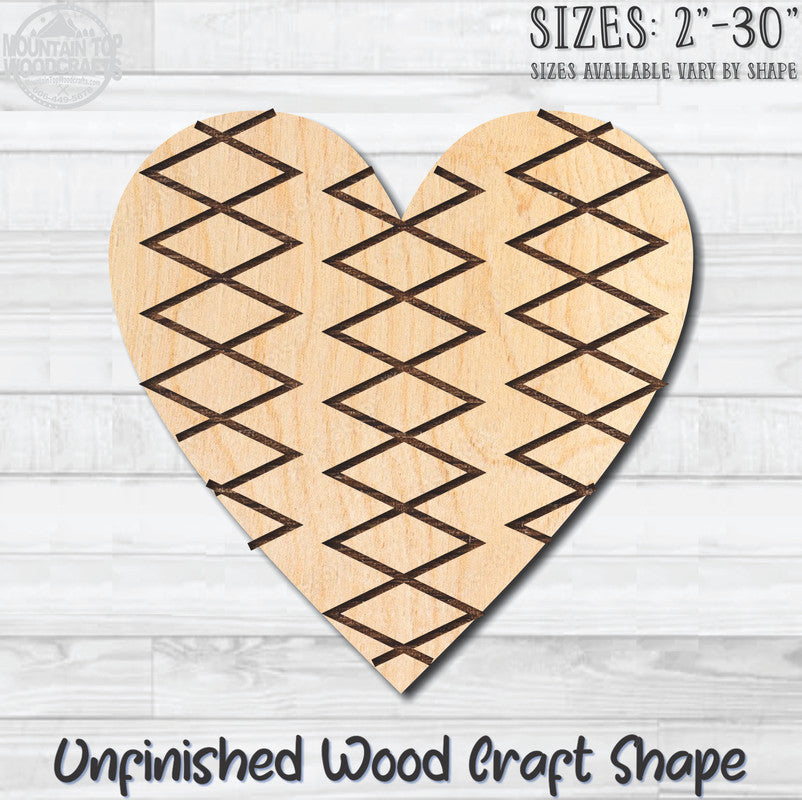 ZigZag Heart Unfinished Wood Shape Blank Laser Engraved Cutout Woodcraft Craft Supply