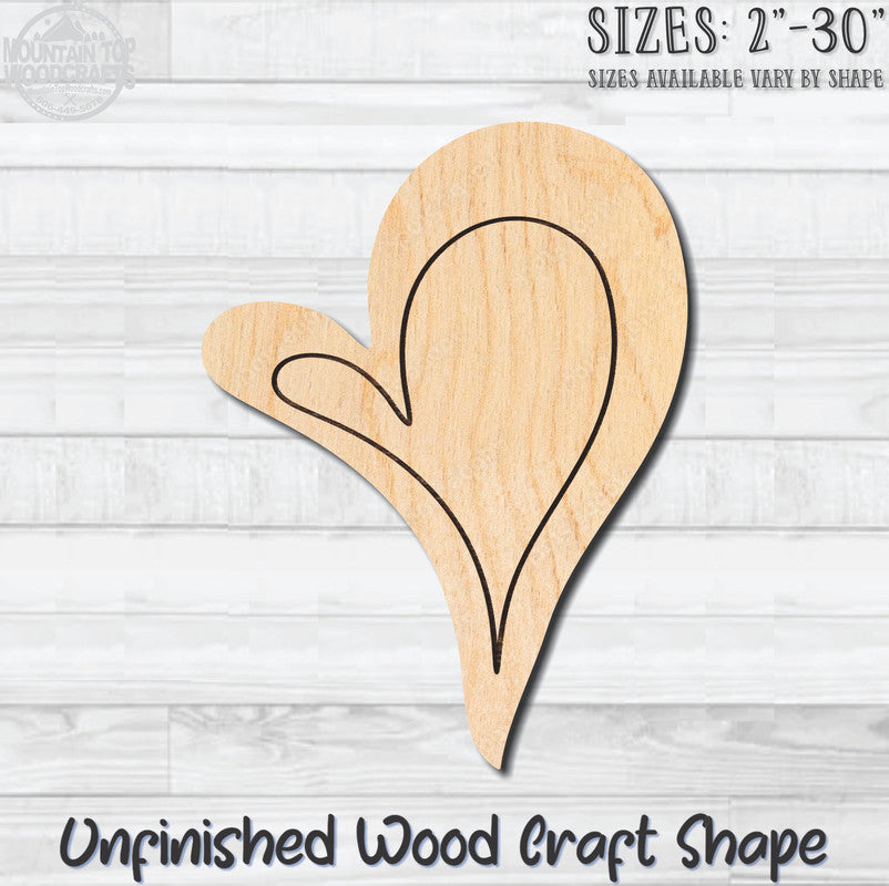 Wonky Heart Unfinished Wood Shape Blank Laser Engraved Cut Out Woodcraft Craft Supply