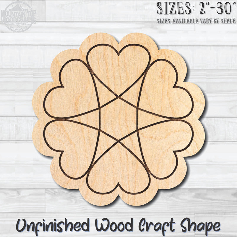 Heart Circle 1 Unfinished Wood Shape Blank Laser Engraved Cutout Woodcraft Craft Supply