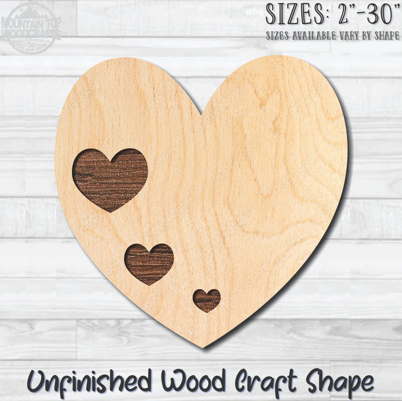 Heart of Hearts Unfinished Wood Shape Blank Laser Engraved Cutout Woodcraft Craft Supply