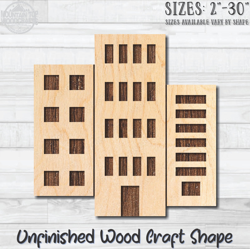 Apartment Building High Rise Unfinished Wood Shape Blank Laser Engraved Cutout Woodcraft Craft Supply