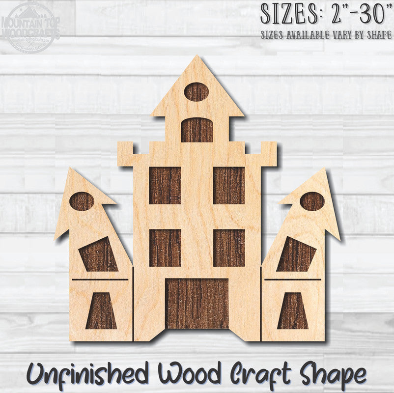 Halloween Haunted House 2 Unfinished Wood Shape Blank Laser Engraved Cutout Woodcraft Craft Supply
