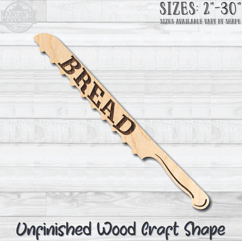 Knife Bread with Wording Kitchen Unfinished Wood Shape Blank Laser Engraved Cutout Woodcraft Craft Supply