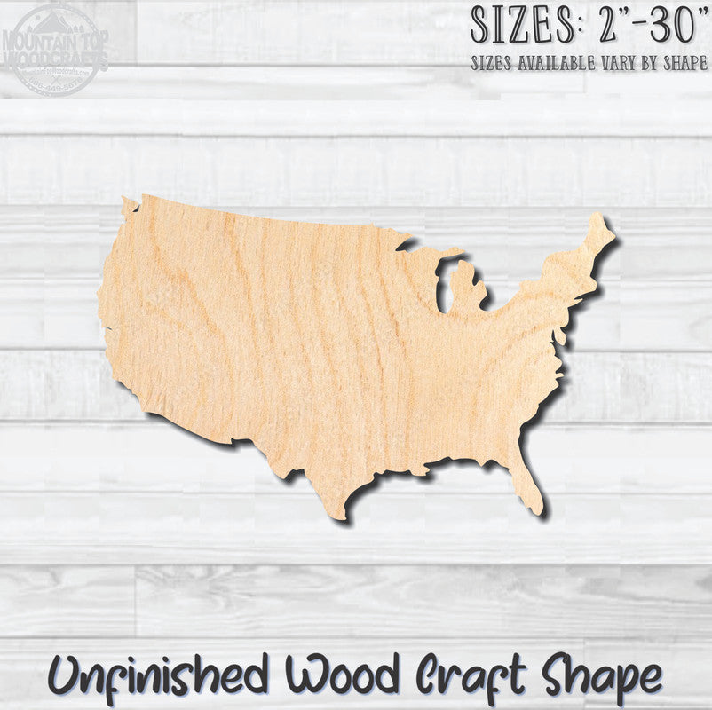 USA Map Unfinished Wood Shape Blank Laser Engraved Cutout Woodcraft Craft Supply