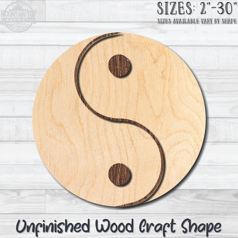 Yin Yang Unfinished Wood Shape Blank Laser Engraved Cut Out Woodcraft Craft Supply