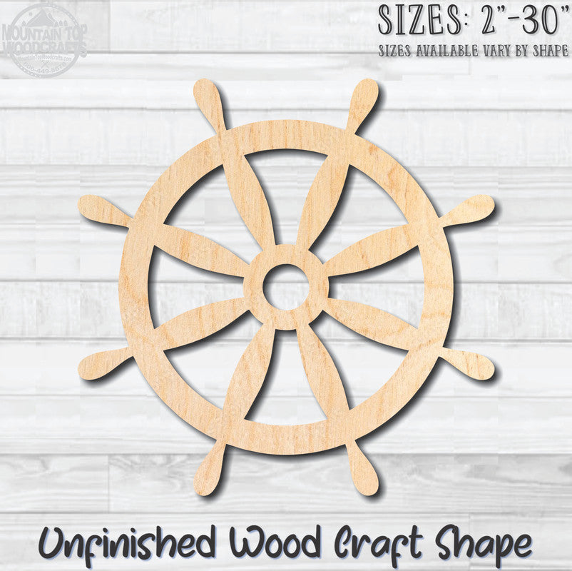 Ships Wheel Helm 3 Unfinished Wood Shape Blank Laser Engraved Cut Out Woodcraft Craft Supply