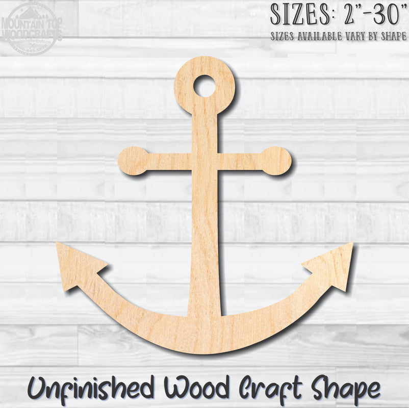 Anchor 2 Nautical Unfinished Wood Shape Blank Laser Engraved Cutout Woodcraft Craft Supply