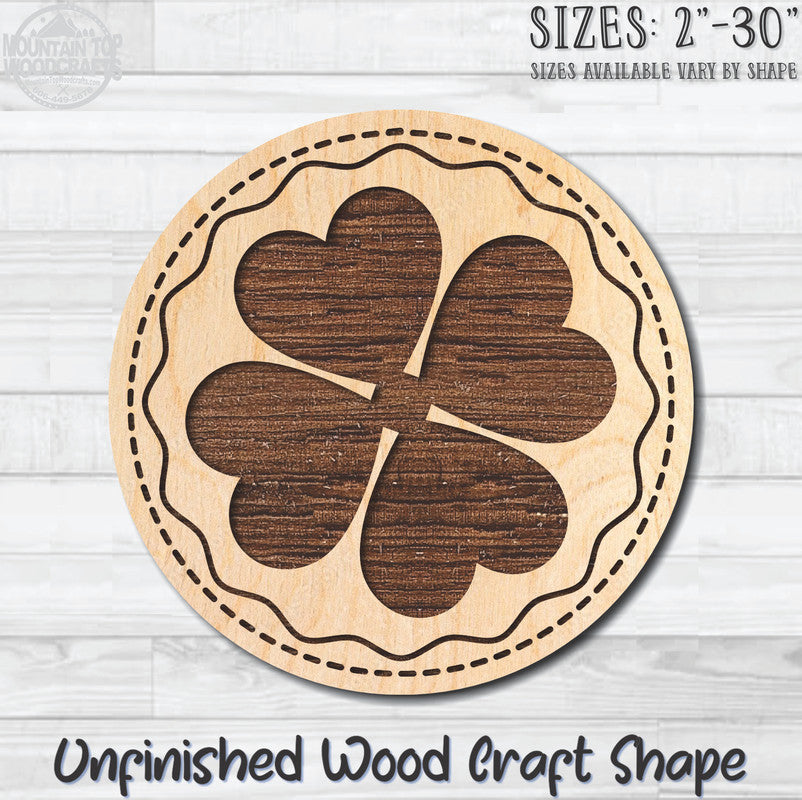 Clover 4 Leaf Coin Unfinished Wood Shape Blank Laser Engraved Cutout Woodcraft Craft Supply