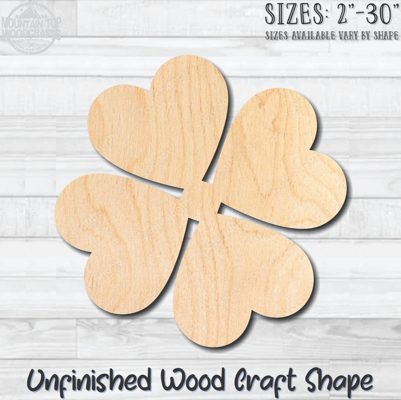Clover 4 Leaf Unfinished Wood Shape Blank Laser Engraved Cutout Woodcraft Craft Supply
