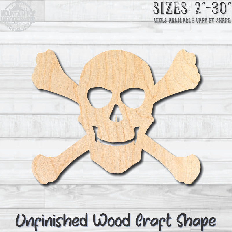 Skull & Crossbones 2 Unfinished Wood Shape Blank Laser Engraved Cut Out Woodcraft Craft Supply