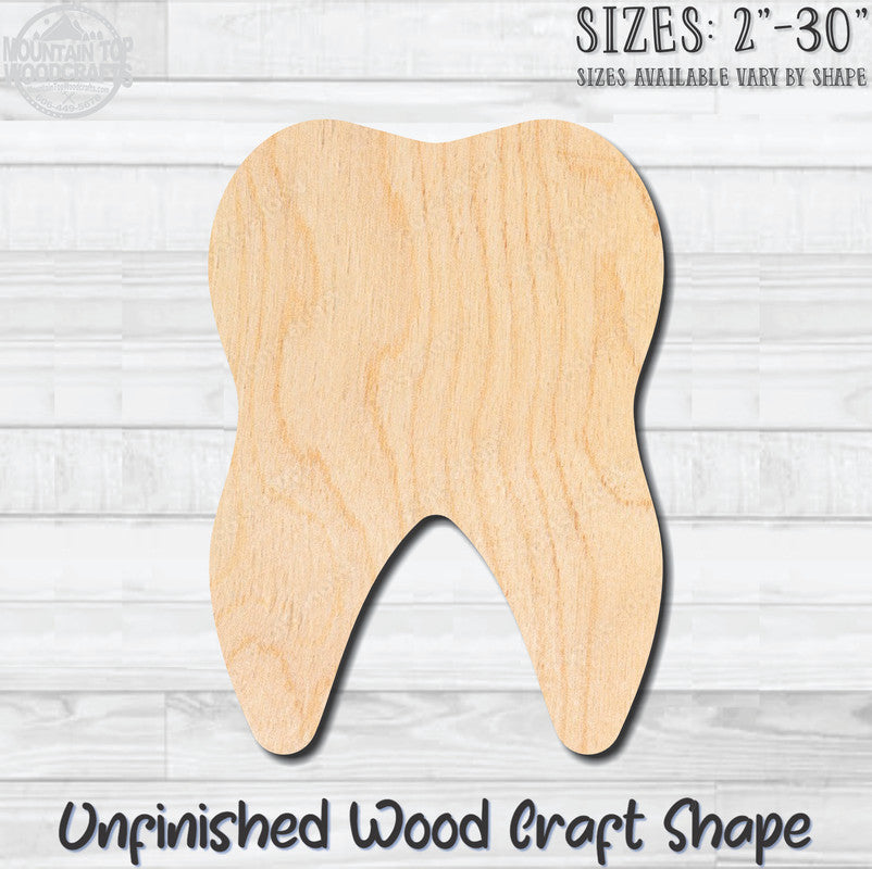 Tooth 3 Unfinished Wood Shape Blank Laser Engraved Cutout Woodcraft Craft