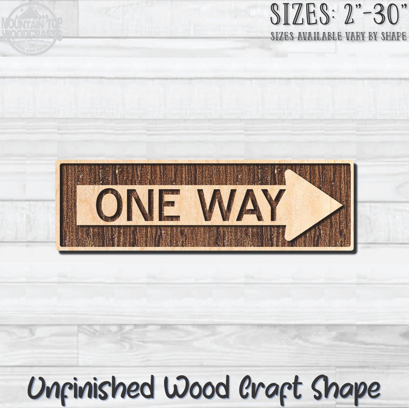 One Way Right Arrow Traffic Street Road Sign Unfinished Wood Shape Blank Laser Engraved Cutout Woodcraft Craft Supply