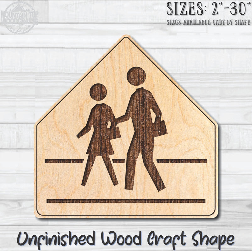 School Crosswalk Traffic Street Road Sign Unfinished Wood Shape Blank Laser Engraved Cut Out Woodcraft Craft Supply