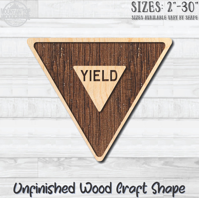 Yield Triangle Traffic Street Road Sign Unfinished Wood Shape Blank Laser Engraved Cut Out Woodcraft Craft Supply