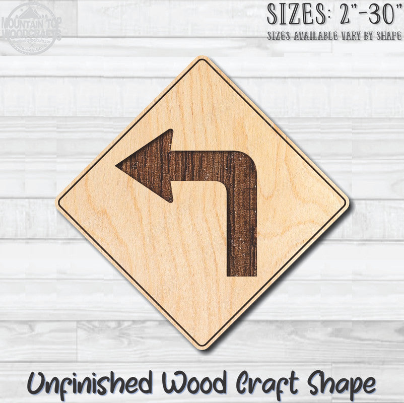 Left Arrow Traffic Street Road Sign Unfinished Wood Shape Blank Laser Engraved Cutout Woodcraft Craft Supply