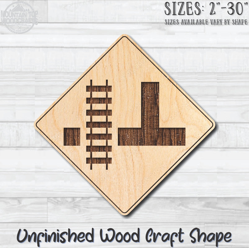 Railroad Crossing Traffic Street Road Sign Unfinished Wood Shape Blank Laser Engraved Cutout Woodcraft Craft Supply