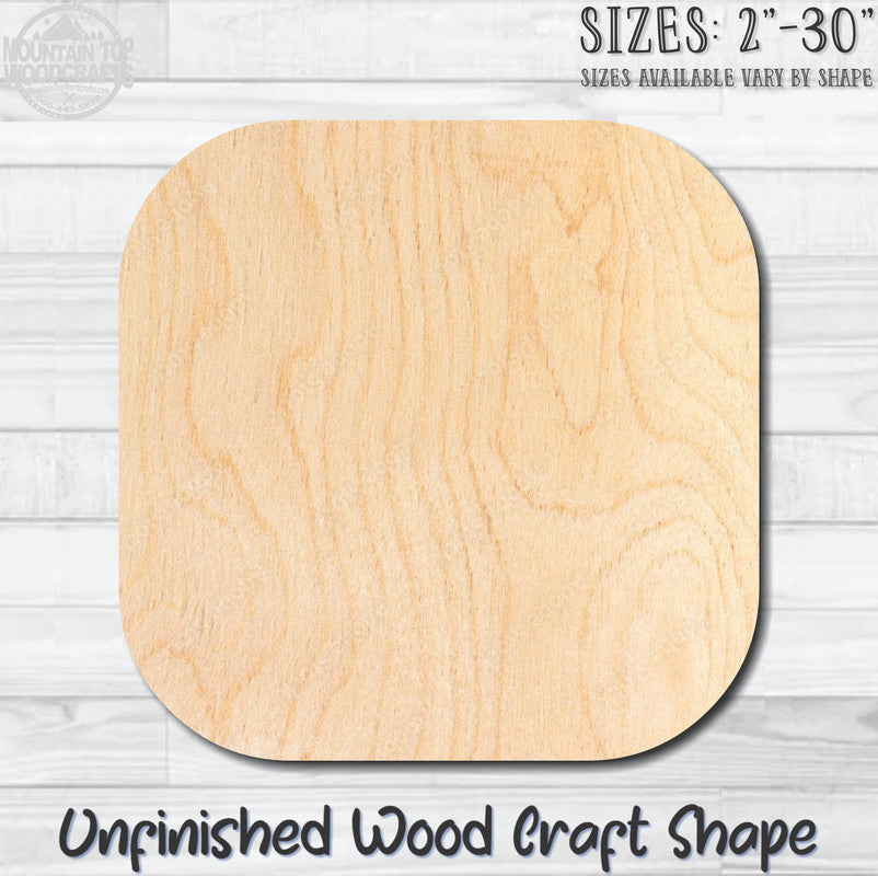 Rounded Square Unfinished Wood Shape Blank Laser Engraved Cut Out Woodcraft Craft Supply