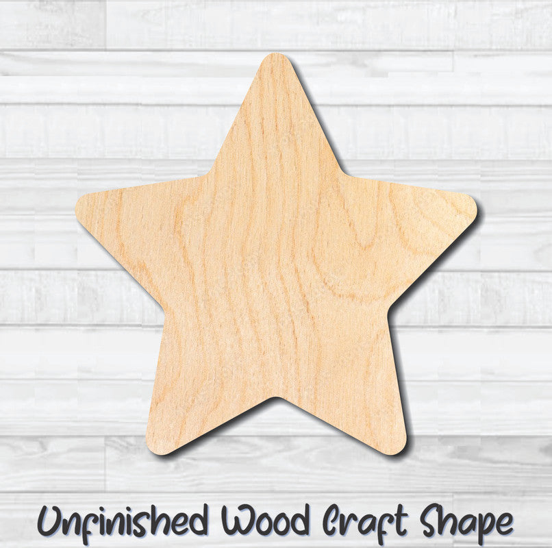 Star Rounded Unfinished Wood Shape Blank Laser Engraved Cut Out Woodcraft Craft Supply