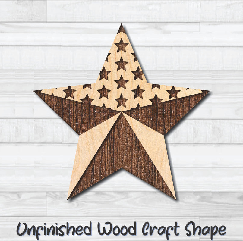 USA Barn Star 2 Unfinished Wood Shape Blank Laser Engraved Cutout Woodcraft Craft Supply