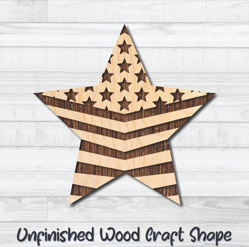 USA Stars & Stripes 2 Unfinished Wood Shape Blank Laser Engraved Cutout Woodcraft Craft Supply