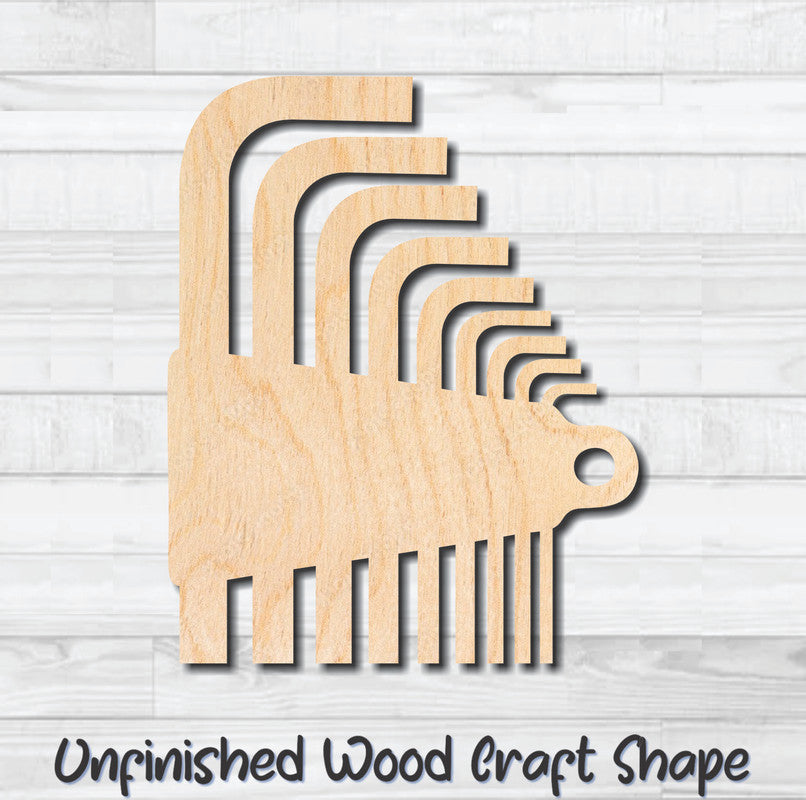 Allen Wrench Hex Key Tool Unfinished Wood Shape Blank Laser Engraved Cutout Woodcraft Craft Supply