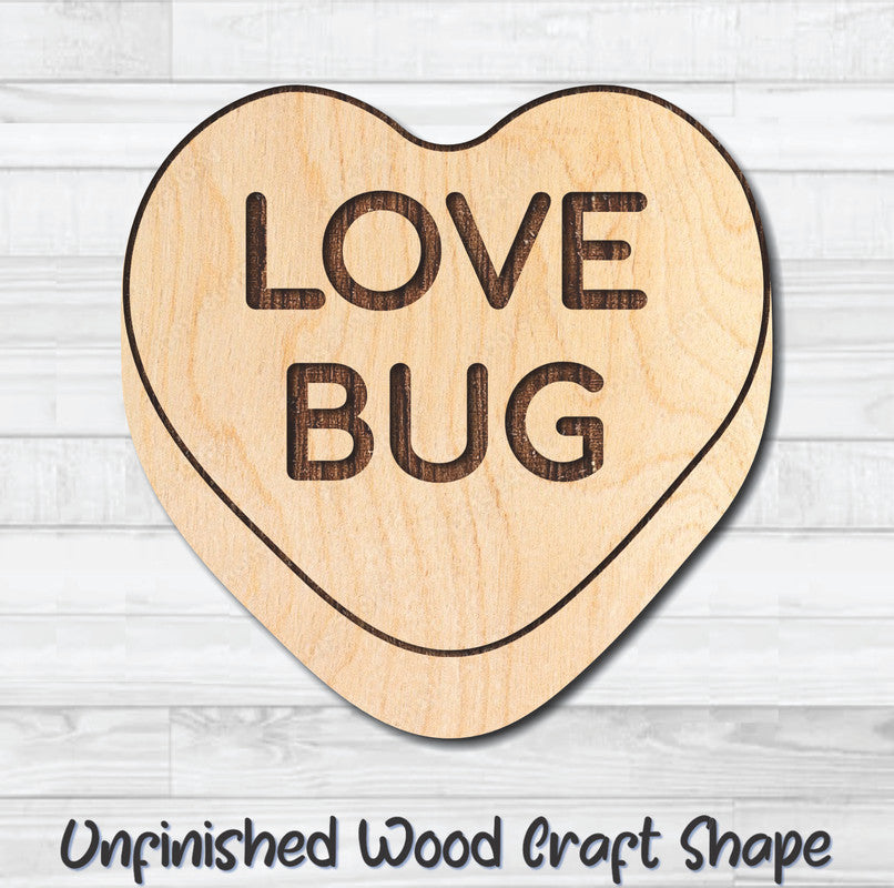 Love Bug Conversation Valentine Heart Unfinished Wood Shape Blank Laser Engraved Cutout Woodcraft Craft Supply