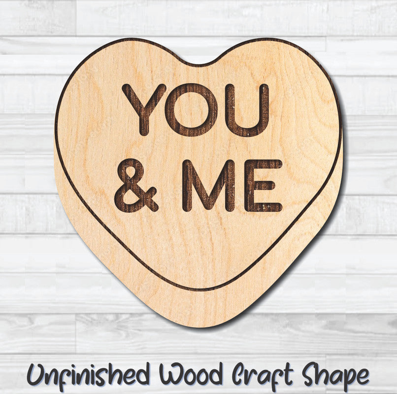 You & Me Conversation Valentine Heart Unfinished Wood Shape Blank Laser Engraved Cutout Woodcraft Craft Supply