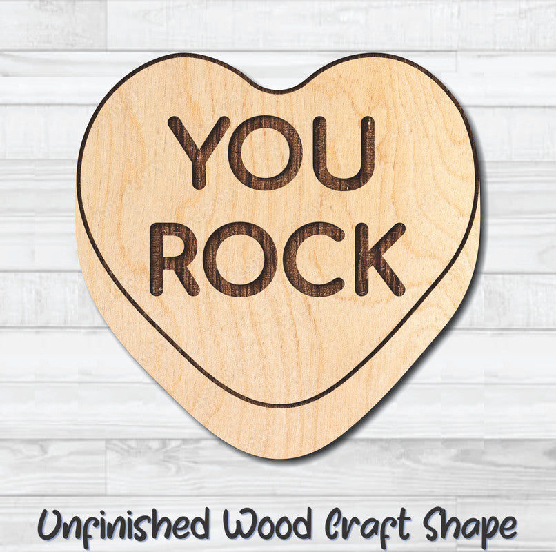 You Rock Conversation Valentine Heart Unfinished Wood Shape Blank Laser Engraved Cutout Woodcraft Craft Supply