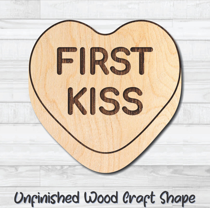 First Kiss Conversation Valentine Heart Unfinished Wood Shape Blank Laser Engraved Cutout Woodcraft Craft Supply