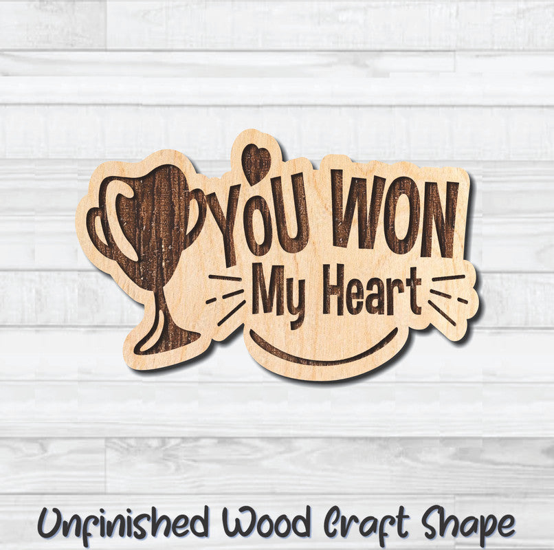 You Won My Heart Valentine Wording Unfinished Wood Shape Blank Laser Engraved Cutout Woodcraft Craft Supply