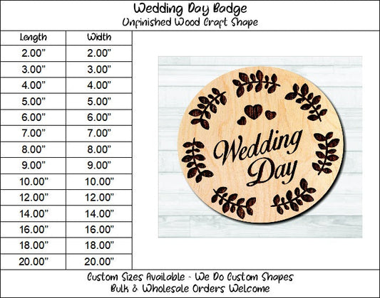 Wedding Day Badge Unfinished Wood Shape Blank Laser Engraved Cut Out Woodcraft Craft Supply