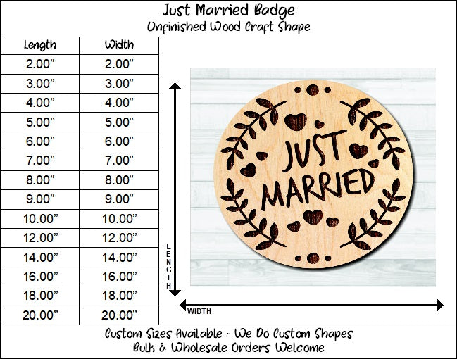 Just Married Hearts Badge Unfinished Wood Shape Blank Laser Engraved Cut Out Woodcraft Craft Supply