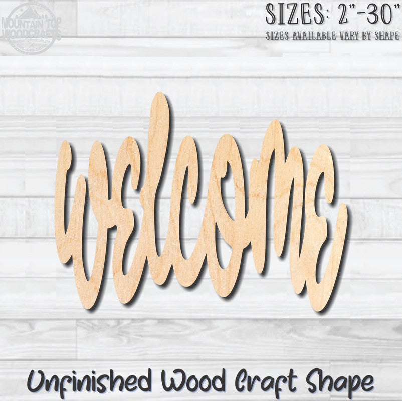 Welcome Word Wording Unfinished Wood Shape Blank Laser Engraved Cut Out Woodcraft Craft Supply