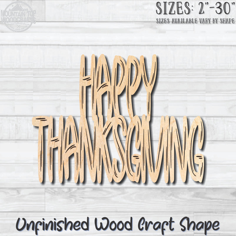 Happy Thanksgiving Shadow Word Wording Unfinished Wood Shape Blank Laser Engraved Cutout Woodcraft Craft Supply
