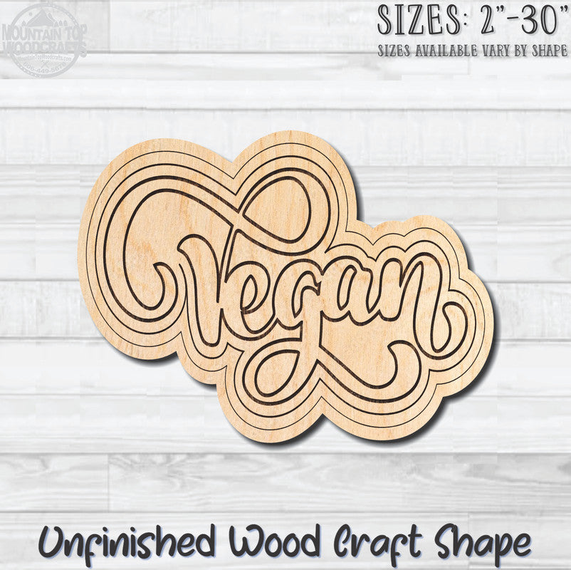 Vegan Wording Badge Unfinished Wood Shape Blank Laser Engraved Cut Out Woodcraft Craft Supply