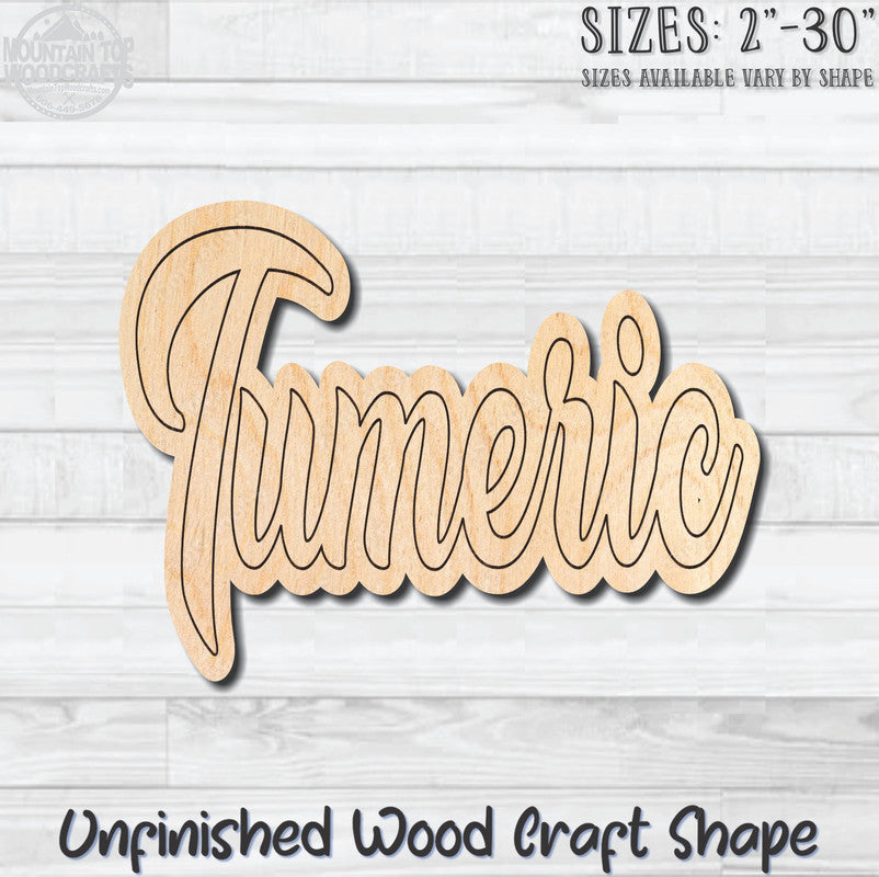 Turmeric Wording Kitchen Herb Spice Unfinished Wood Shape Blank Laser Engraved Cut Out Woodcraft Craft Supply