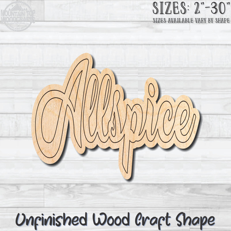 Allspice Wording Kitchen Herb Spice Unfinished Wood Shape Blank Laser Engraved Cutout Woodcraft Craft Supply