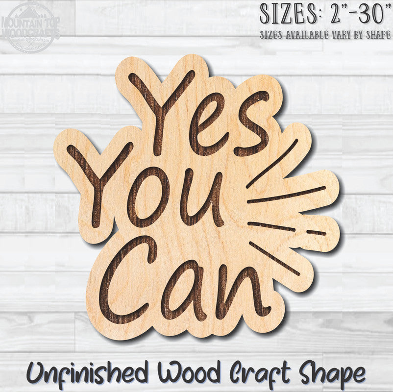 Yes You Can Unfinished Wood Shape Blank Laser Engraved Cutout Woodcraft Craft Supply