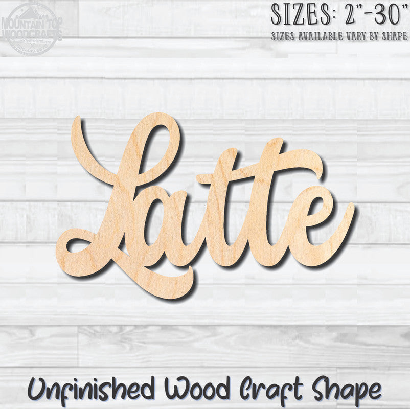 Latte Unfinished Wood Shape Blank Laser Engraved Cutout Woodcraft Craft Supply