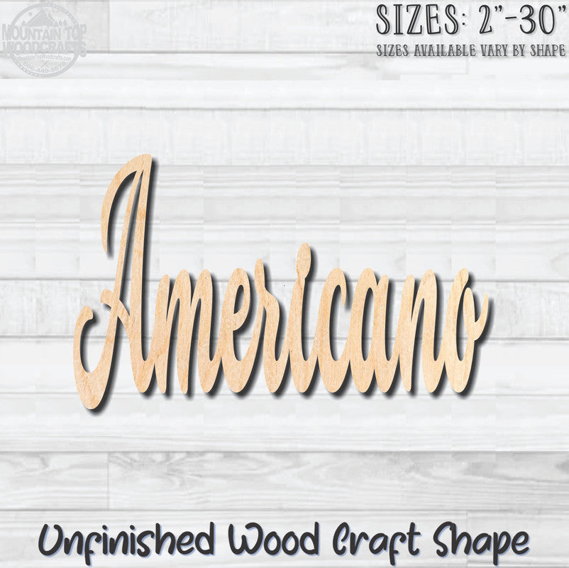 Americano Coffee Word Unfinished Wood Shape Blank Laser Engraved Cutout Woodcraft Craft Supply