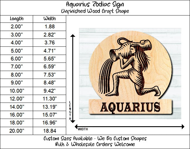 Aquarius Zodiac Sign Unfinished Wood Shape Blank Laser Engraved Cutout Woodcraft Craft Supply