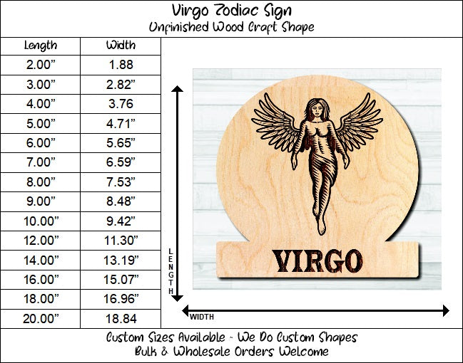 Virgo Zodiac Sign Unfinished Wood Shape Blank Laser Engraved Cutout Woodcraft Craft Supply