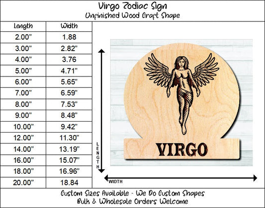 Virgo Zodiac Sign Unfinished Wood Shape Blank Laser Engraved Cutout Woodcraft Craft Supply