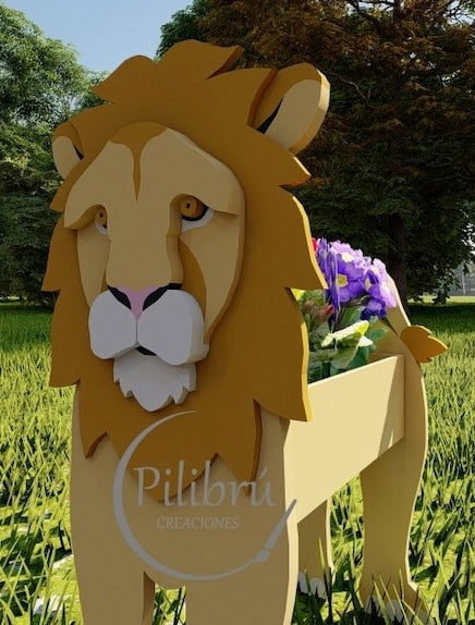 Lion Animal Planter Safari - Wooden Plant Box - DIY Kit - Realistic Garden Plant Holder