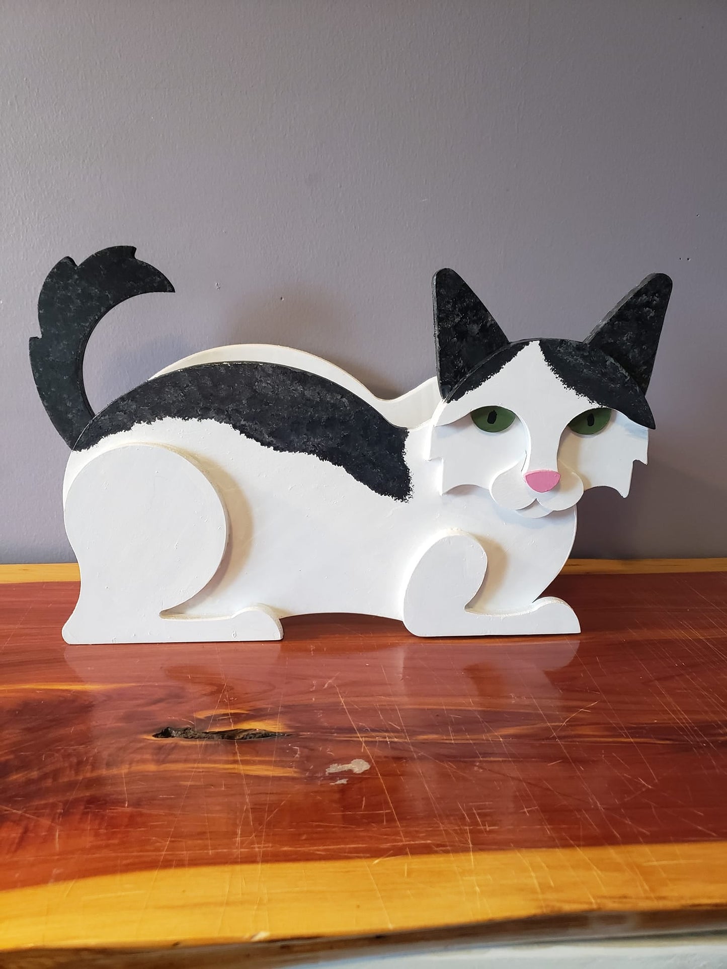 Cat Planter - Wooden Animal Plant Box - DIY Kit - Realistic Cat Garden Plant Holder