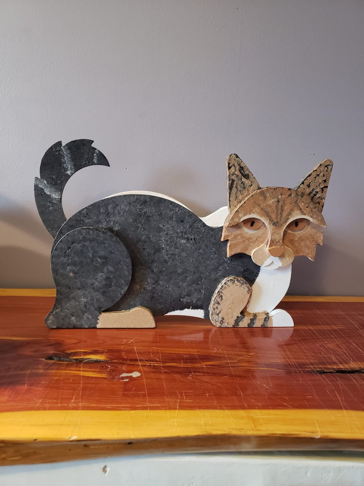 Cat Planter - Wooden Animal Plant Box - DIY Kit - Realistic Cat Garden Plant Holder
