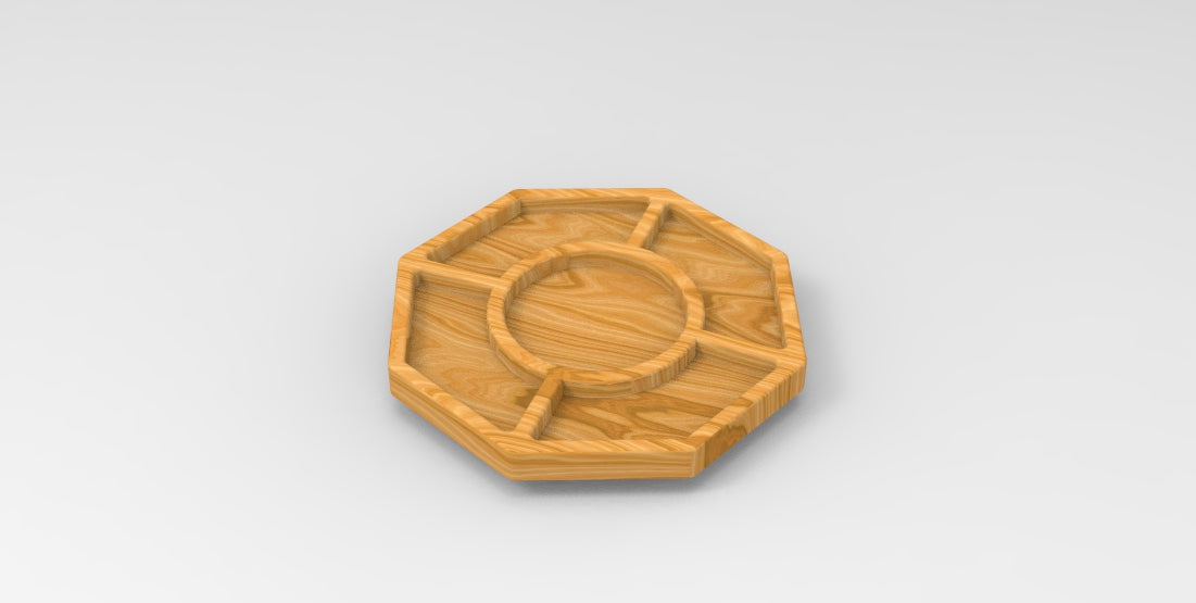 Octagon Wood Divided Dish - 5 Compartment 18" - Cheese Board - Chip & Dip - Divided Bowl - Serving Tray Platter