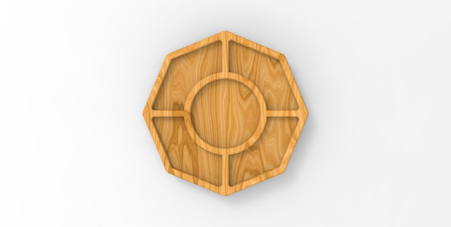 Octagon Wood Divided Dish - 5 Compartment 18" - Cheese Board - Chip & Dip - Divided Bowl - Serving Tray Platter