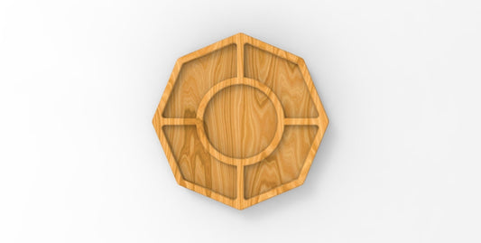 Octagon Wood Divided Dish - 5 Compartment 18" - Cheese Board - Chip & Dip - Divided Bowl - Serving Tray Platter