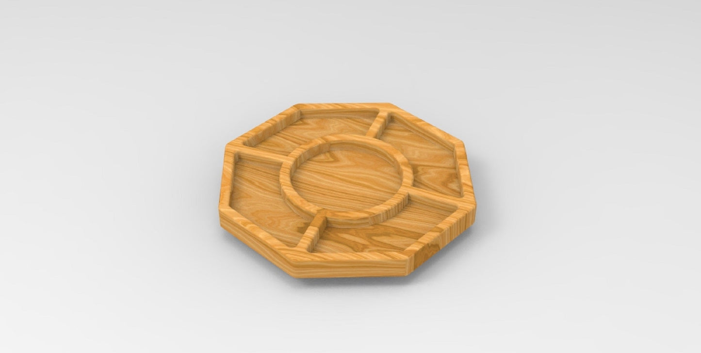 Octagon Wood Divided Dish - 5 Compartment 18" - Cheese Board - Chip & Dip - Divided Bowl - Serving Tray Platter